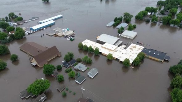 2024年6月22日美国爱荷华州罗克谷因强降雨而被洪水淹没的地区。